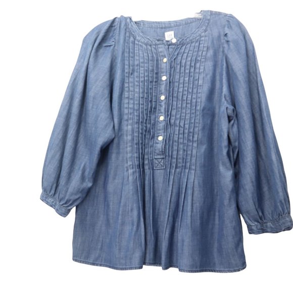 Gap pleated buttoned puff sleeve denim women's shirt Size S - Picture 1 of 11